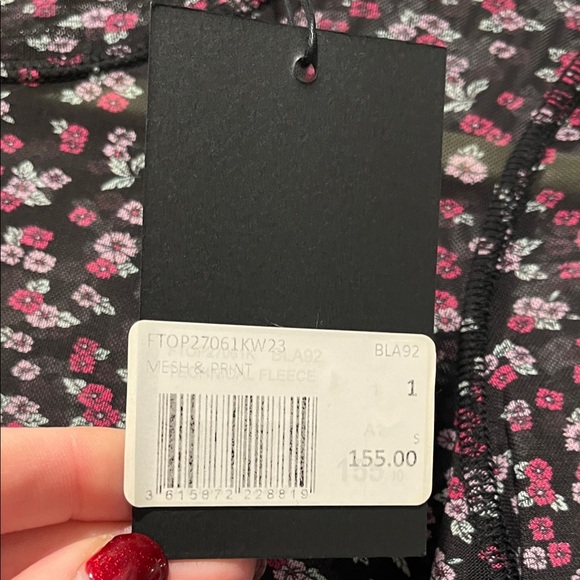 The Kooples Black and Pink Floral Mesh Long Sleeve Top - Picture 2 of 5